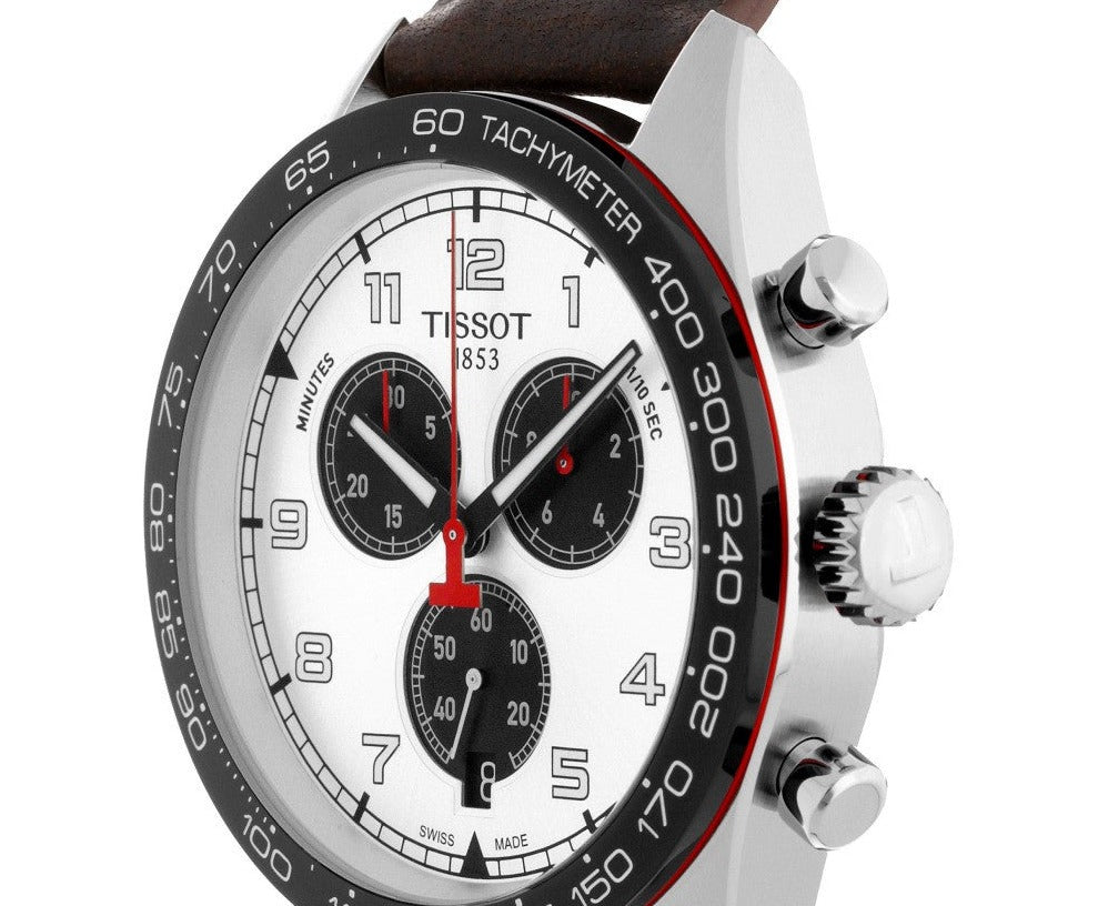 Tissot T Sport PRS 516 Chronograph Silver Dial Brown Leather Strap Watch for Men - T131.617.16.032.00