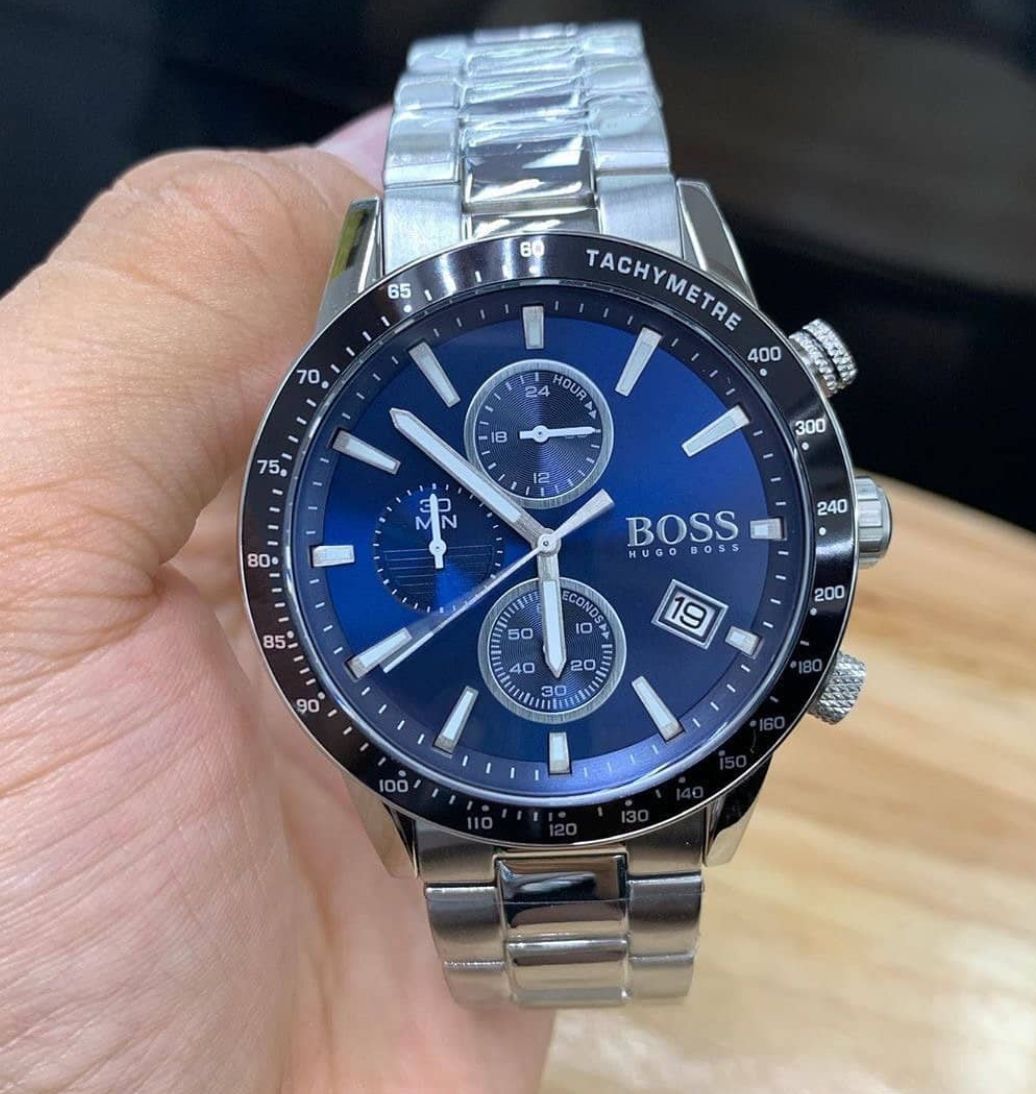 Hugo Boss Rafale Blue Dial Silver Steel Strap Watch for Men - 1513510