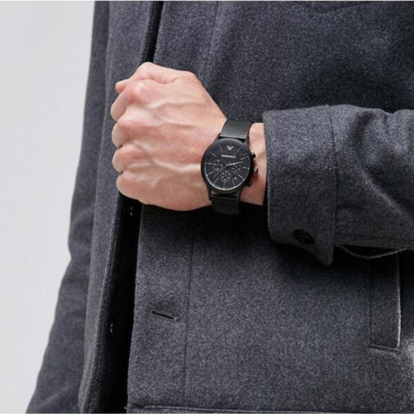 Emporio Armani Renato Chronograph Black Dial Black Mesh Bracelet Watch For Men - AR2498