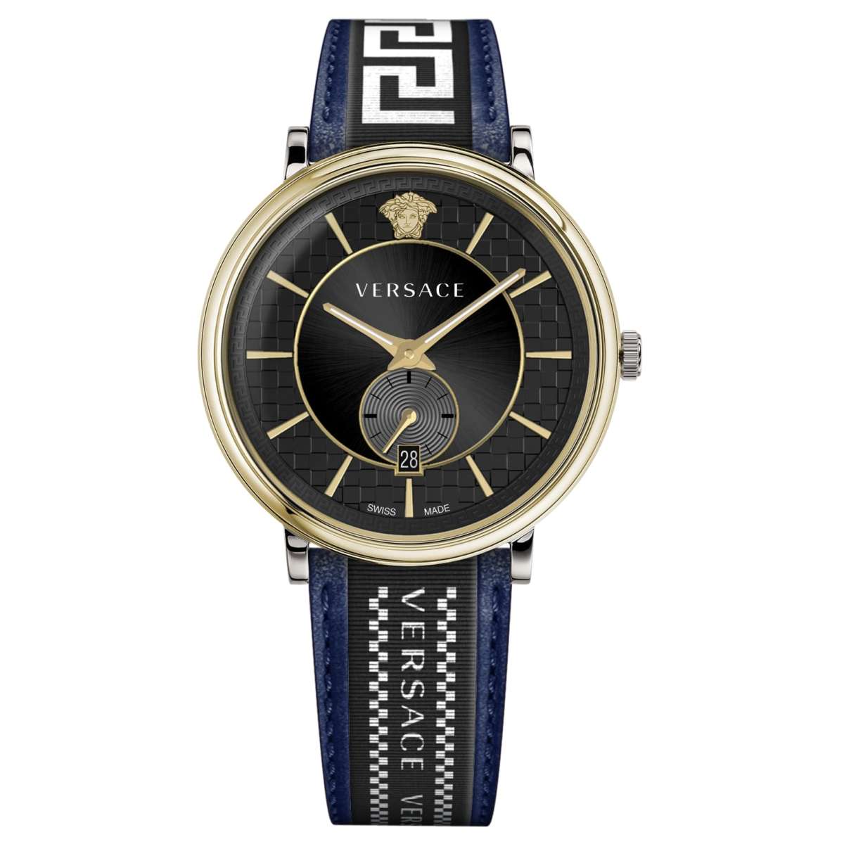 Versace  V-Circle Black Dial Blue Leather Strap Watch for Men - VEBQ01419