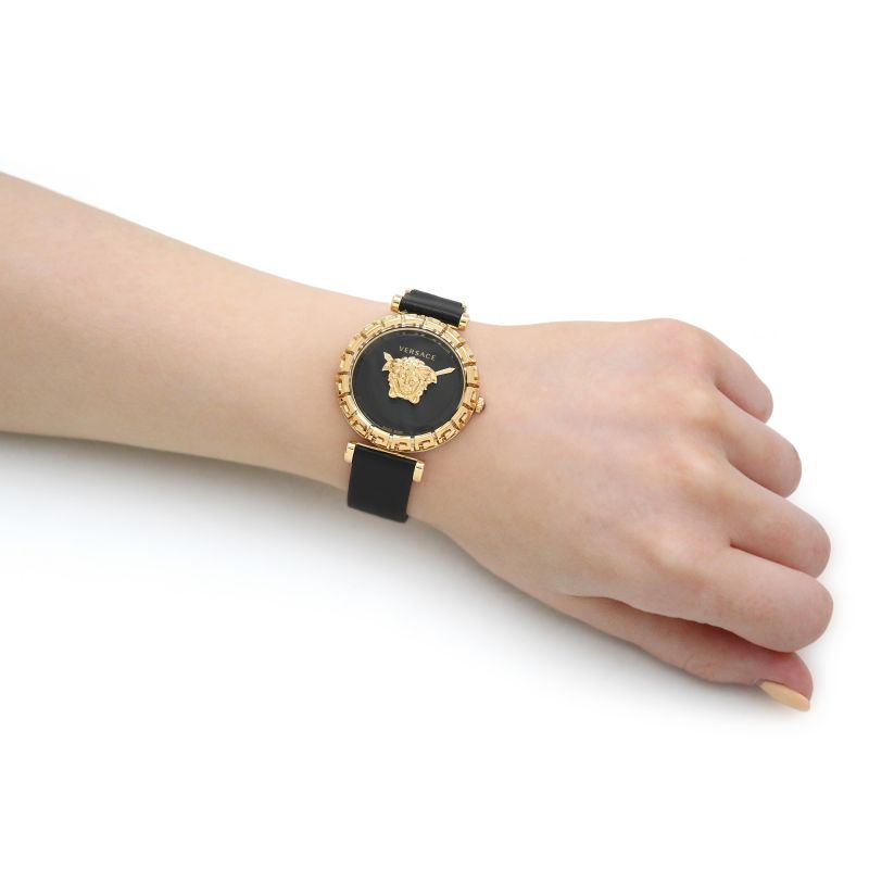 Versace Palazzo Empire Greca Black Dial Black Leather Strap Watch for Women - VEDV00119
