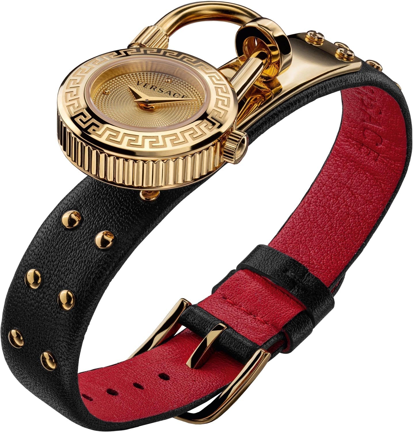 Versace Medusa Lock Icon Gold Dial Red Leather Strap Watch for Women - VEDW00119