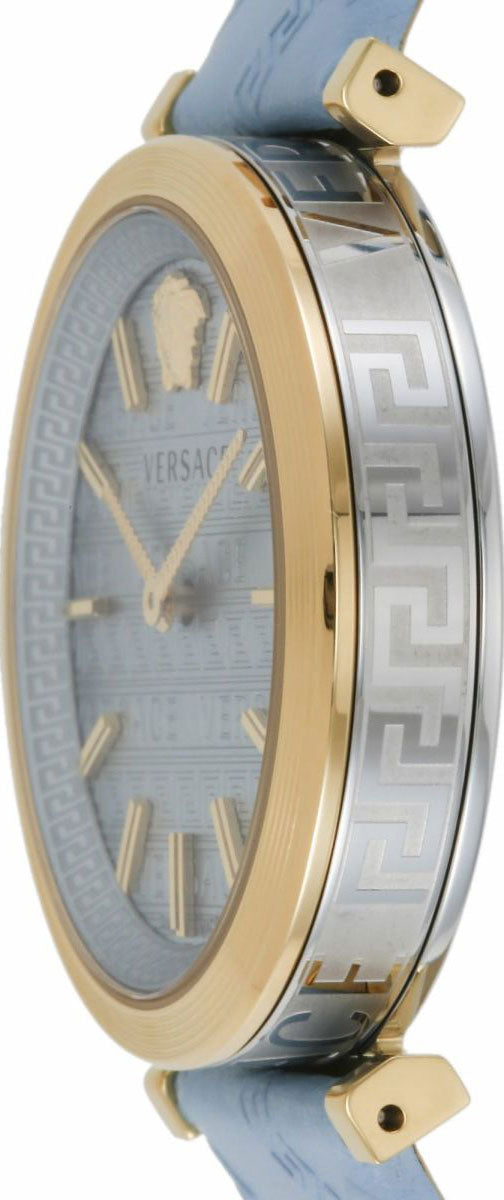 Versace V-Twist Blue Dial Blue Leather Strap Watch for Women - VELS00319