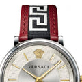 Versace V Circle Silver Dial Two Tone Leather Strap Watch for Men - VEBQ01319