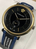 Versace  V-Circle Black Dial Blue Leather Strap Watch for Men - VEBQ01419