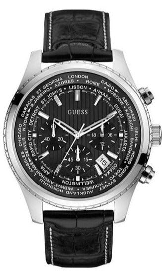 Guess Persuit Multifunction Black Dial Black Leather Strap Watch for Men - W0500G2