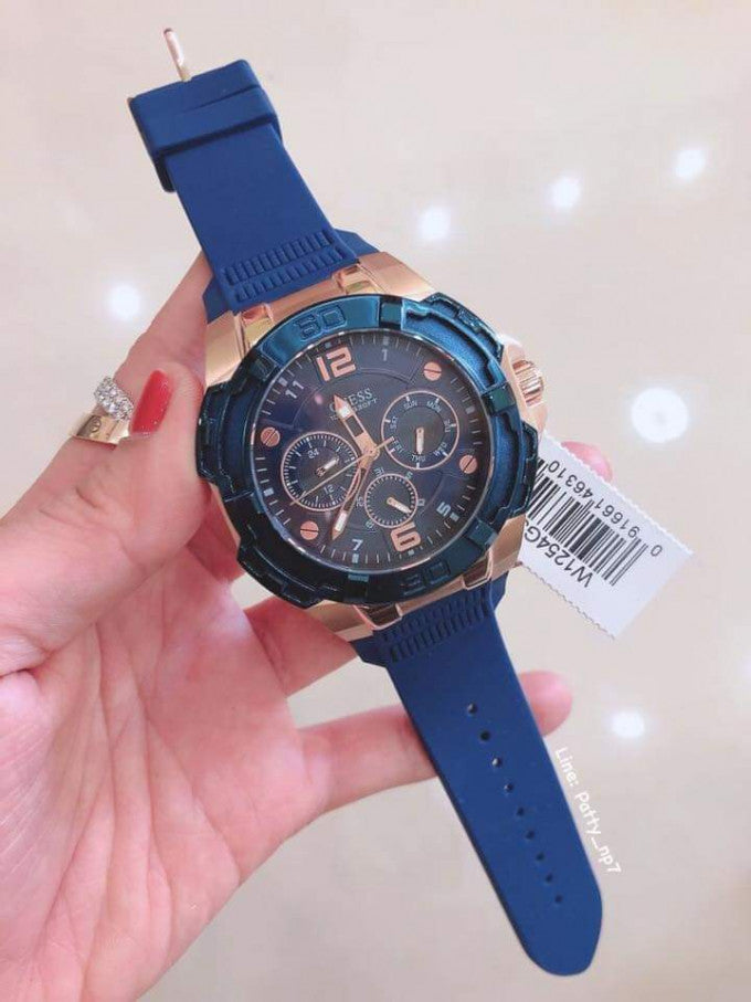 Guess Genesis Quartz Blue Dial Blue Silicone Strap Watch For Men - W1254G3