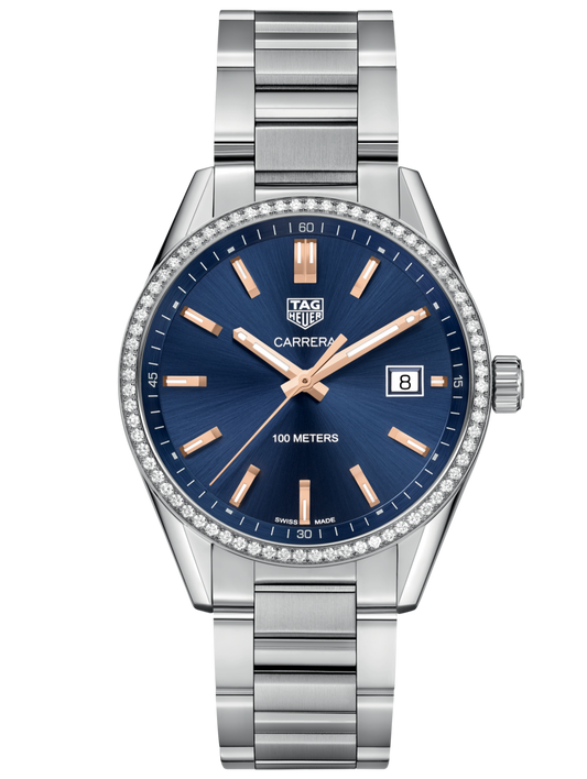 Tag Heuer Carrera Quartz 39mm Diamonds Blue Dial Silver Steel Strap Watch for Women - WAR1114.BA0601