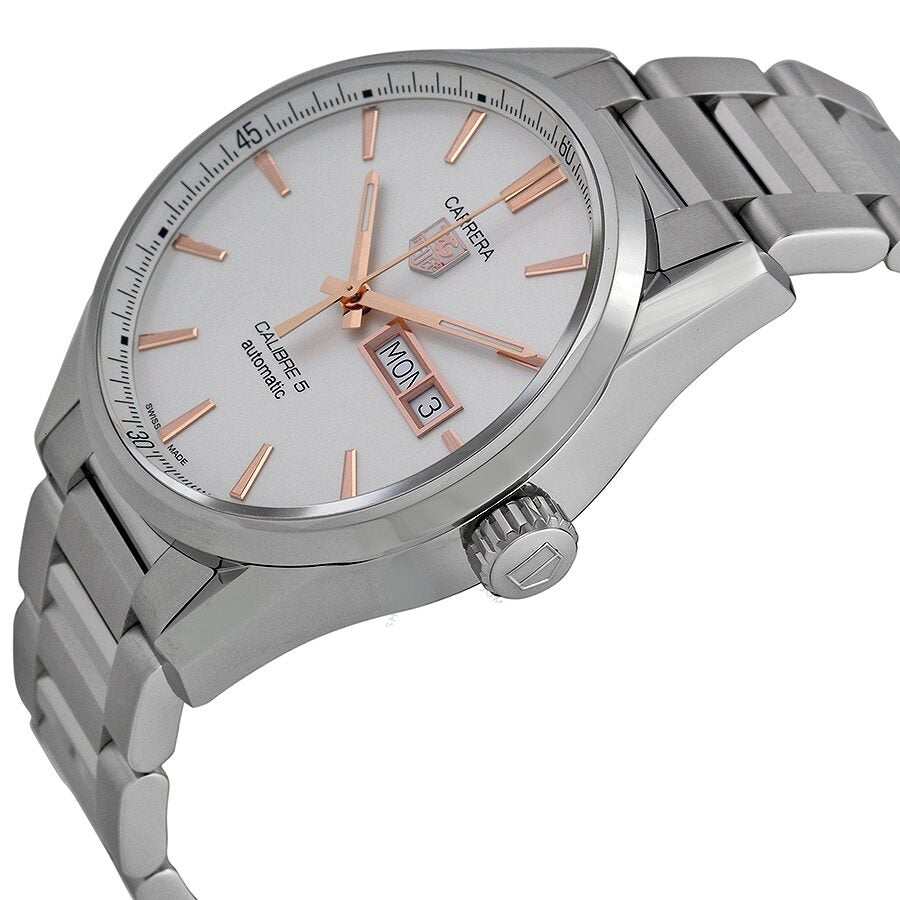Tag Heuer Carrera Calibre 5 White Dial Silver Steel Strap Watch for Men - WAR201D.BA0723