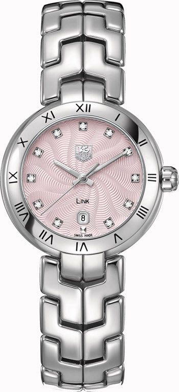 Tag Heuer Link Diamonds Pink Dial Silver Steel Strap Watch for Women - WAT1415.BA0954