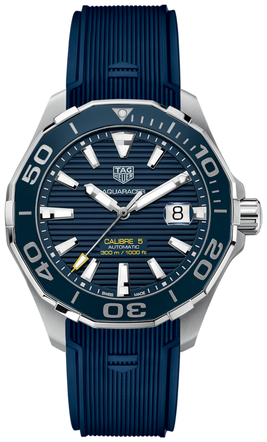 Tag Heuer Aquaracer Calibre 5 Automatic Blue Dial Blue Rubber Strap Watch for Men - WAY201B.FT6150
