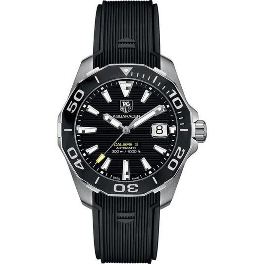 Tag Heuer Aquaracer Calibre 5 Automatic Black Dial Black Rubber Strap Watch for Men -  WAY211A.FT6151