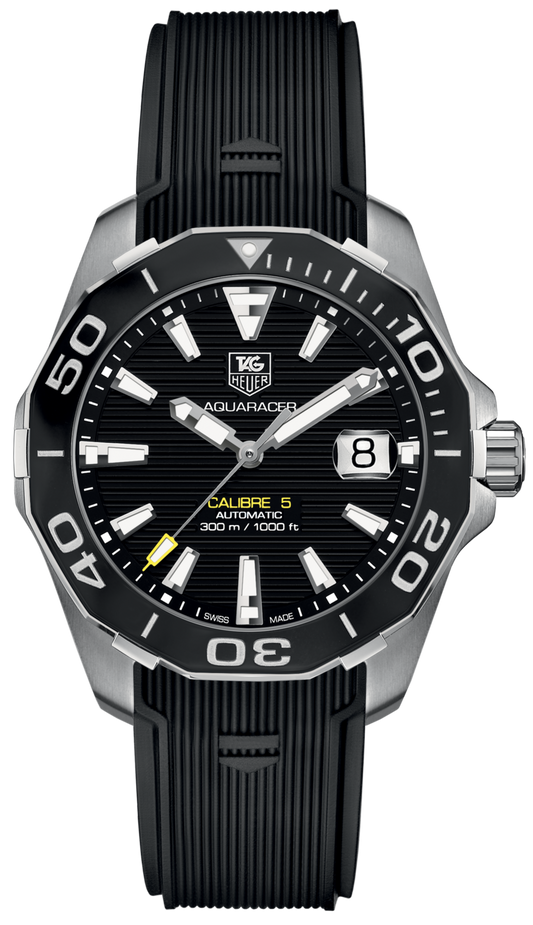 Tag Heuer Aquaracer Calibre 5 Automatic Black Dial Black Rubber Strap Watch for Men -  WAY211A.FT6151