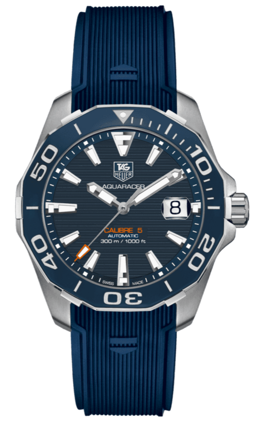 Tag Heuer Aquaracer Calibre 5 Blue Dial Blue Silicone Strap Watch for Men -  WAY211C.FT6155