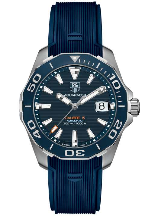 Tag Heuer Aquaracer Calibre 5 Blue Dial Blue Silicone Strap Watch for Men -  WAY211C.FT6155