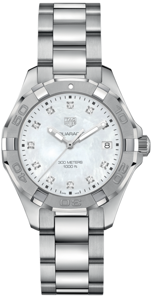 Tag Heuer Aquaracer Quartz Diamonds Mother of Pearl Dial Silver Steel Strap Watch for Women - WBD131B.BA0748