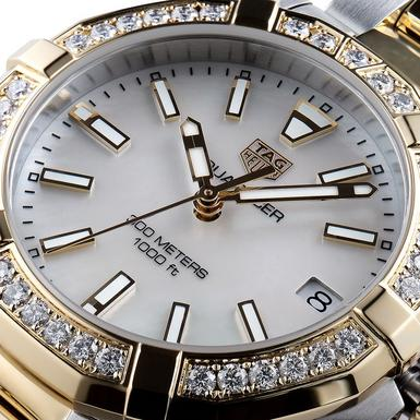 Tag Heuer Aquaracer Quartz Diamonds Mother of Pearl Dial Two Tone Steel Strap Watch for Women - WBD1321.BB0320