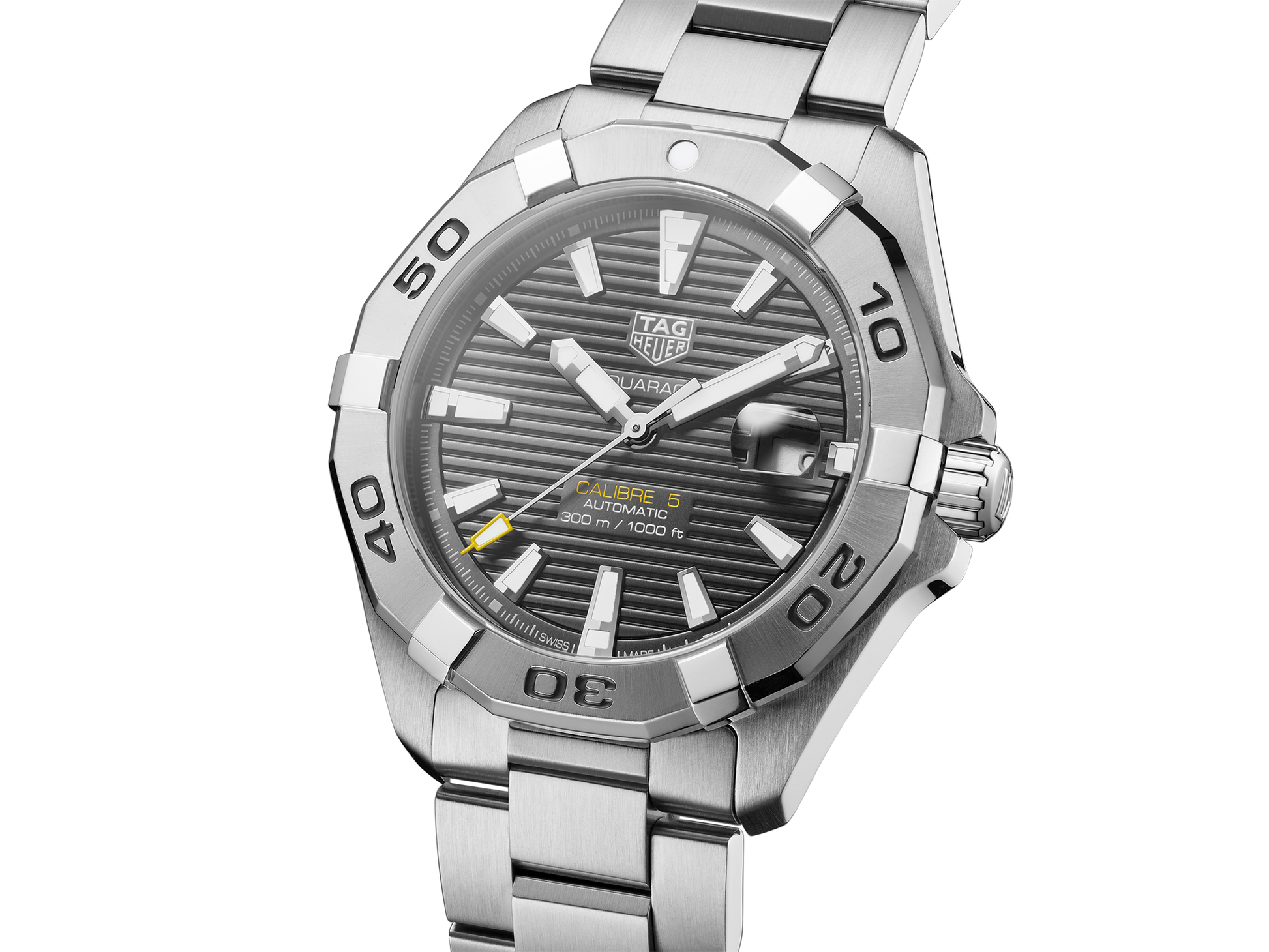 Tag Heuer Aquaracer Calibre 5 Automatic Grey Dial Silver Steel Strap Watch for Men - WBD2113.BA0928