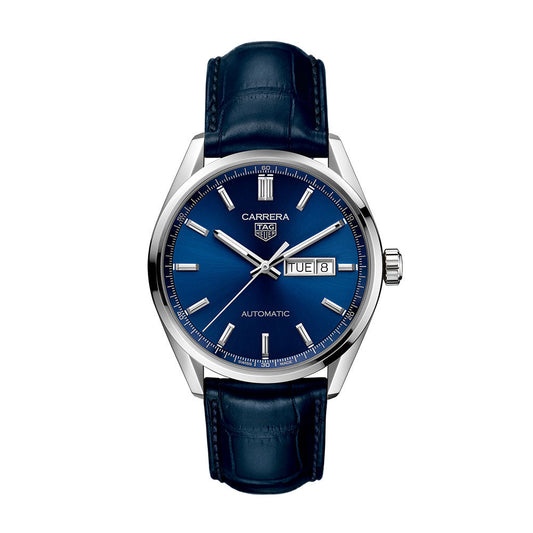 Tag Heuer Carrera Day Date Blue Dial Blue Leather Strap Watch for Men - WBN2012.FC6502