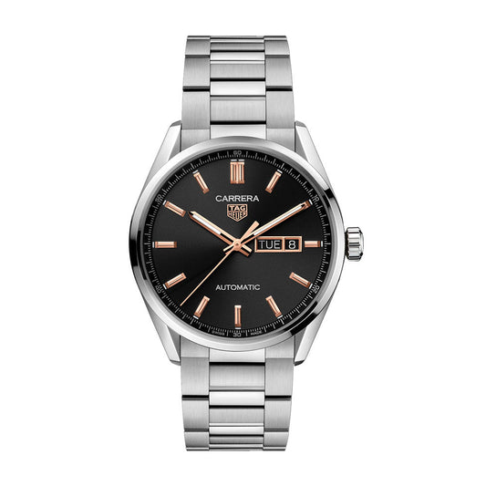 Tag Heuer Carrera Day Date Black Dial Silver Steel Strap Watch for Men - WBN2013.BA0640