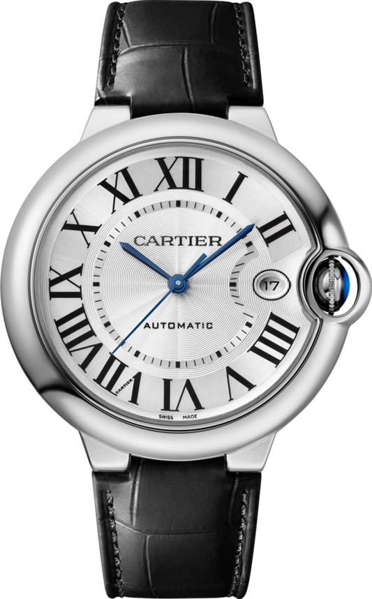 Cartier Ballon Bleu De Cartier Silver Dial Black Leather Strap Watch for Women - WSBB0028