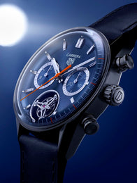 Tag Heuer Carrera Chronograph Tourbillion Blue Dial Blue Leather Strap Watch for Men - CBS5010.FC6543