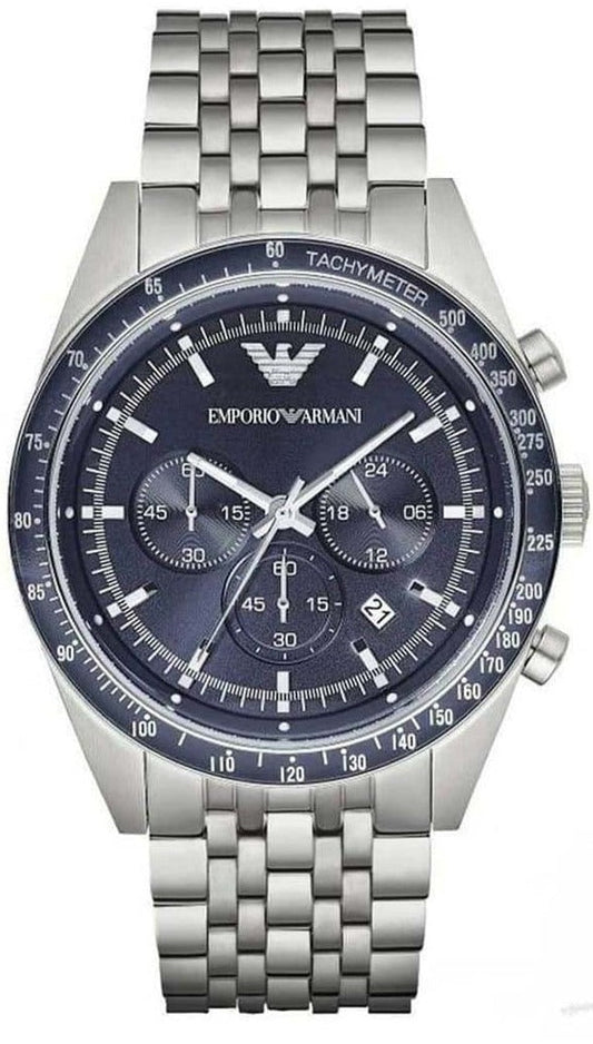 Emporio Armani Sportivo Chronograph Blue Dial Silver Steel Strap Watch For Men - AR6072