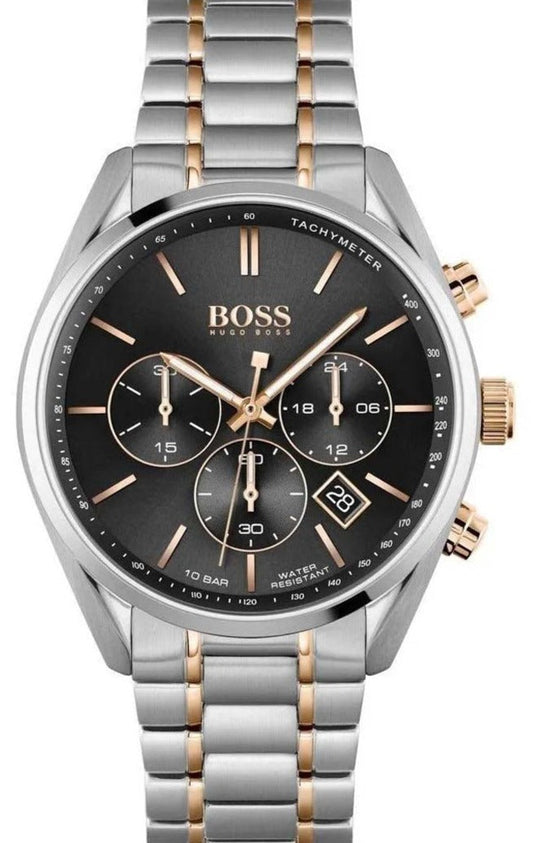 Hugo Boss Champion Black Dial Two Tone Steel Strap Watch for Men - 1513819