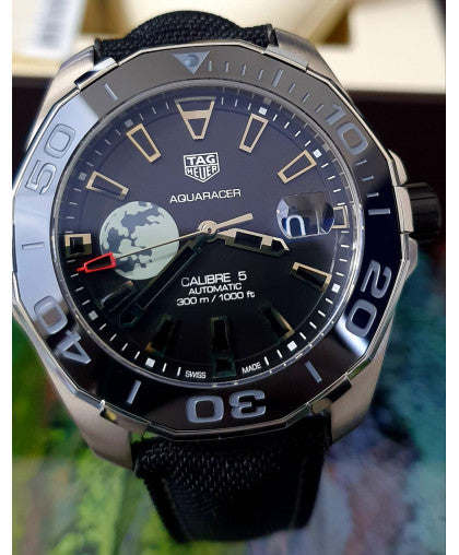 Tag Heuer Aquaracer Calibre 5 Moon Black Dial Black Nylon Strap Watch for Men - WAY201J.FC6370
