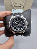 Fossil Garrett Chronograph Black Dial Black Rubber Strap Watch for Men - FS5624