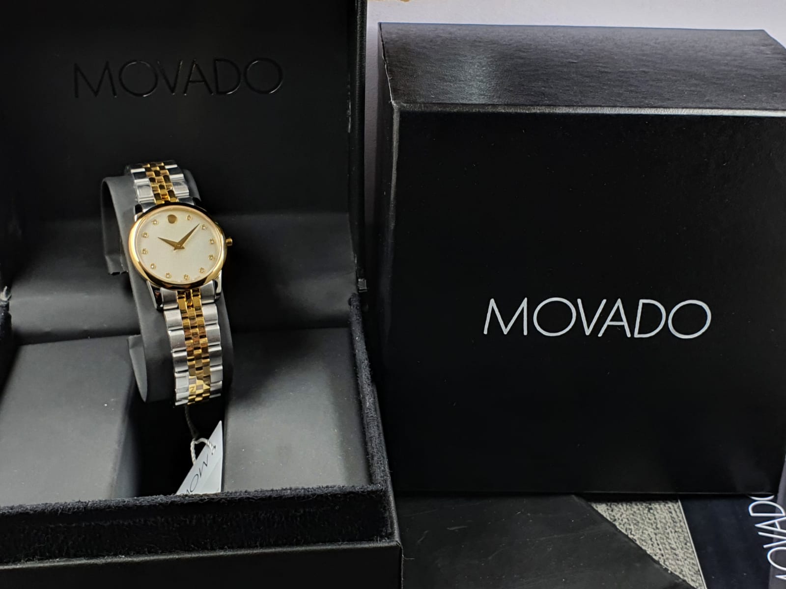 Movado Museum Classic 28mm Diamonds Mother of Pearl Dial Two Tone Steel Strap Watch For Women - 0606613