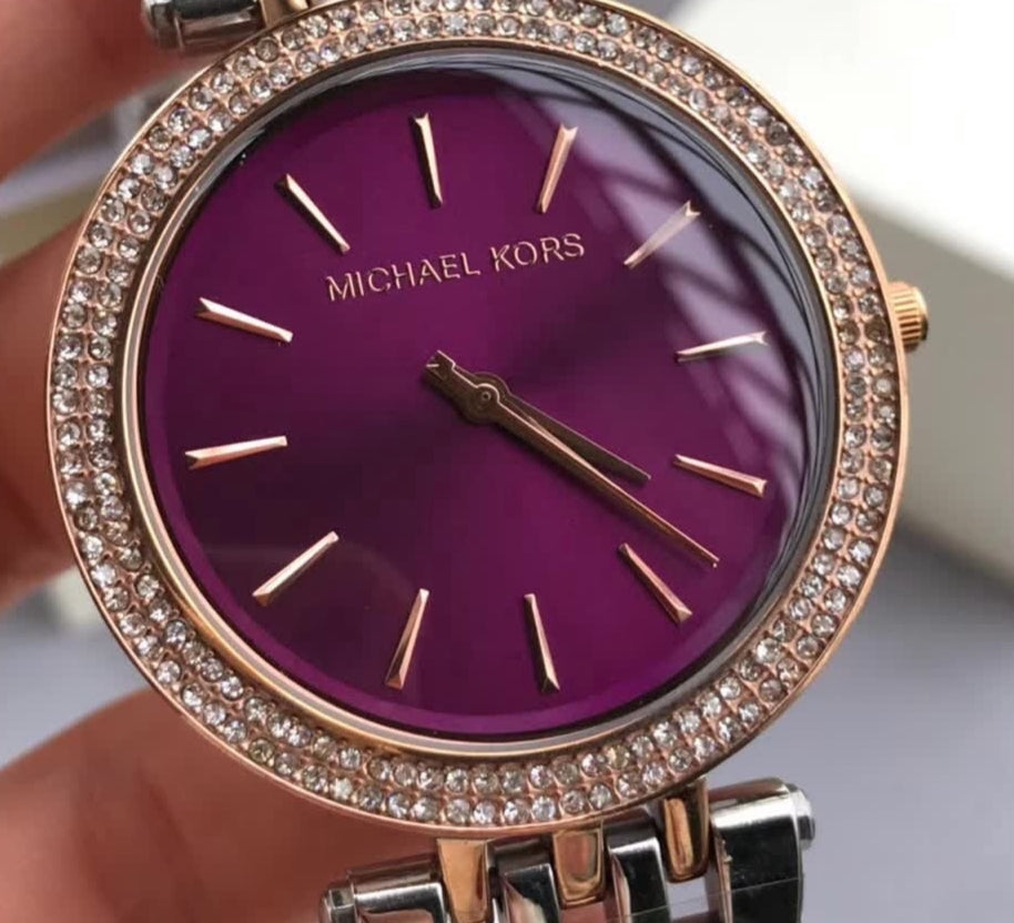 Michael Kors Darci Purple Dial Two Tone Steel Strap Watch for Women - MK3353