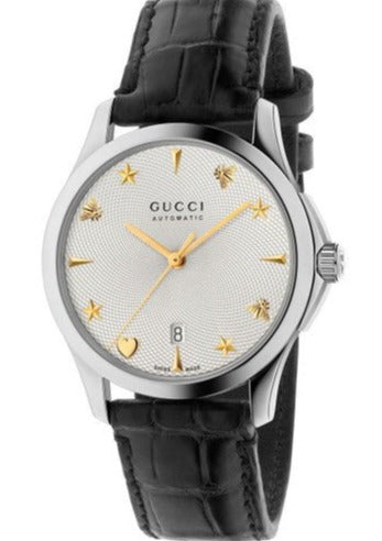 Gucci G Timeless White Dial Black Leather Strap Unisex Watch - YA126468