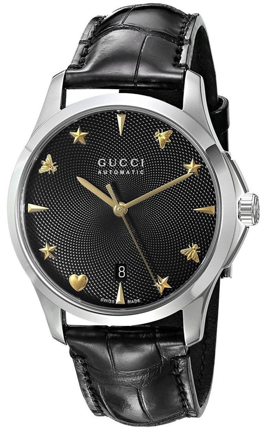 Gucci G Timeless Black Dial Black Leather Strap Watch For Women - YA126469