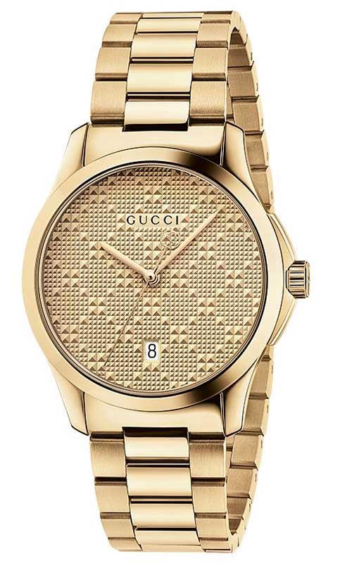 Gucci G Timeless Gold Dial Gold Steel Strap Watch For Women - YA126553