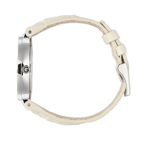 Gucci Interlocking 18K Silver Dial White Leather Strap Watch For Women - YA133303