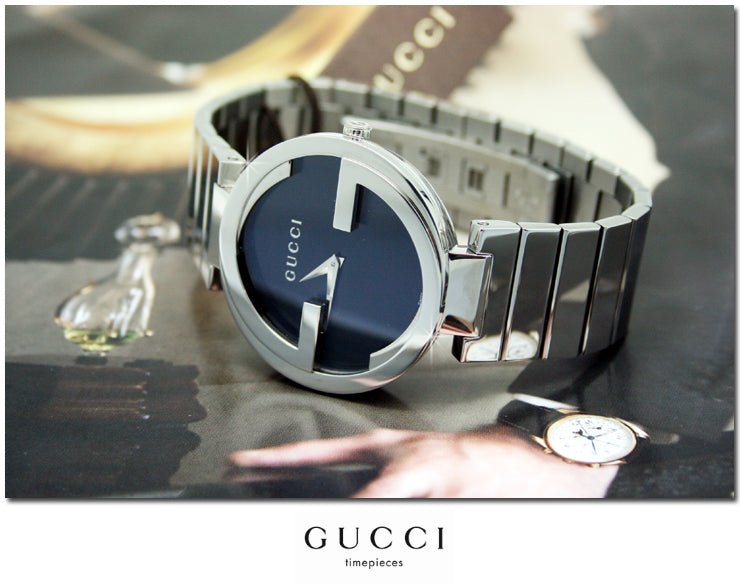 Gucci Interlocking G Black Dial Silver Steel Strap Watch For Women - YA133502