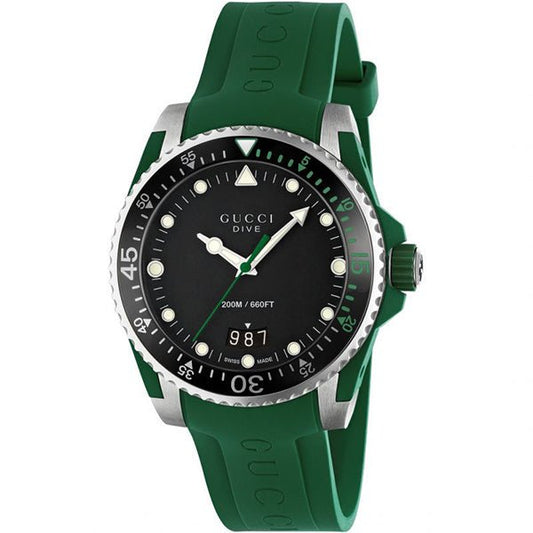 Gucci Dive Black Dial Green Rubber Strap Watch For Men - YA136310