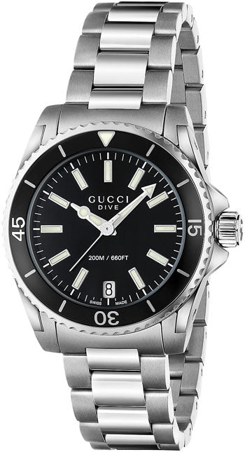 Gucci Dive Black Dial Silver Steel Strap Watch For Women - YA136403