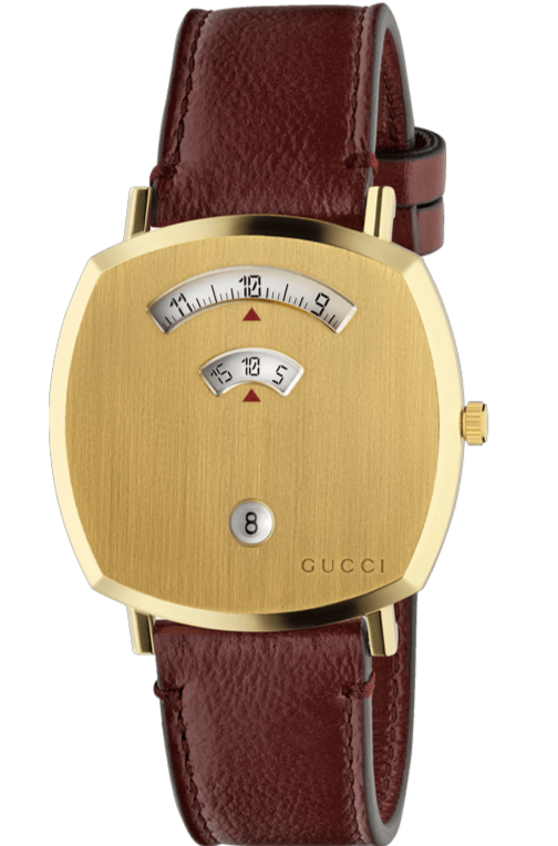 Gucci Grip Yellow Gold Dial Maroon Leather Strap Unisex Watch - YA157411