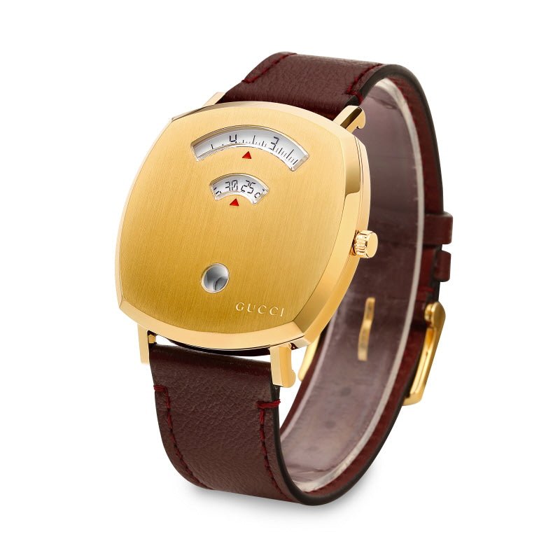 Gucci Grip Yellow Gold Dial Maroon Leather Strap Unisex Watch - YA157411