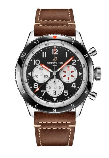 Breitling Super Avi B04 Chronograph GMT 46 Mosquito Black Dial Brown Leather Strap Watch for Men - YB04451A1B1X1