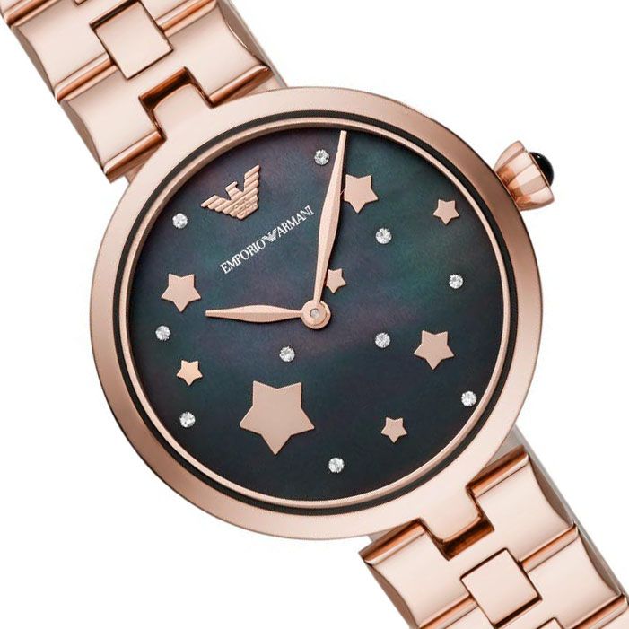 Emporio Armani Arianna Black Dial Rose Gold Steel Strap Watch For Women - AR11197