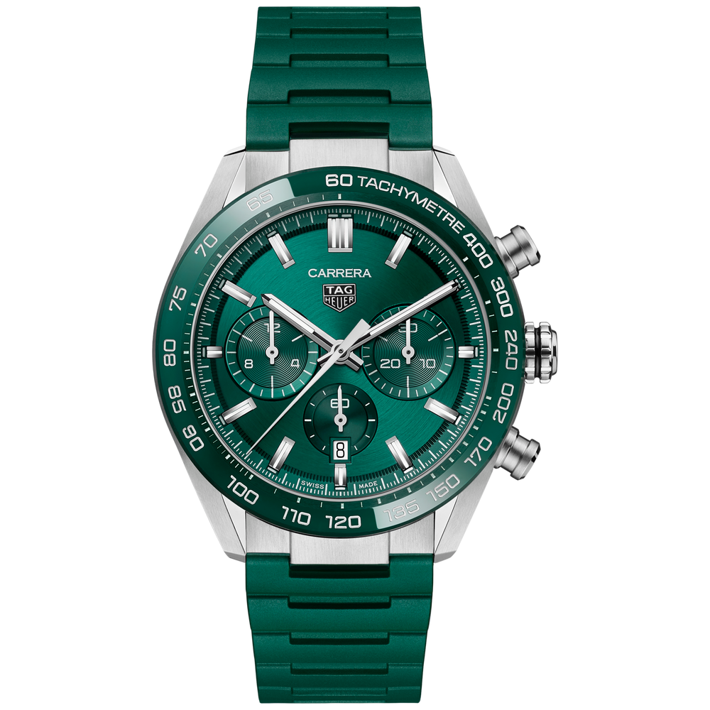 Tag Heuer Carrera Chronograph 44mm Green Dial Green Steel Strap Watch for Men - CBN2A1N.FT6238