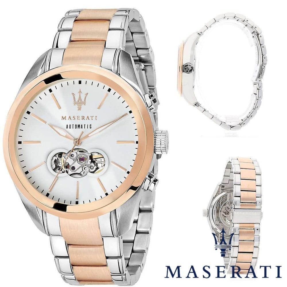 Maserati Traguardo Automatic Silver Open Heart Dial Watch For Men - R8823112001
