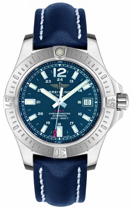 Breitling Colt 41mm Automatic Blue Dial Blue Leather Strap Watch for Men - A1731311.C934.113X.A18BA.1