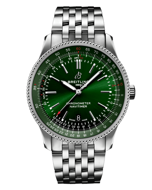 Breitling Navitimer Automatic 41mm Green Dial Silver Steel Strap Watch for Men - A17326361L1A1
