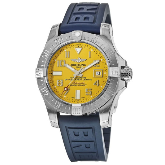 Breitling Avenger II Seawolf Yellow Dial Blue Rubber Strap Mens Watch - A1733110/I519/157S