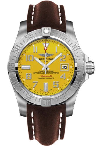 Breitling Avenger II Seawolf Yellow Dial Brown Leather Strap Mens Watch - A1733110/I519/438X