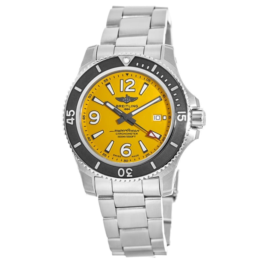 Breitling Superocean II Automatic 44mm Yellow Dial Silver Steel Strap Watch for Men - A17367021I1A1